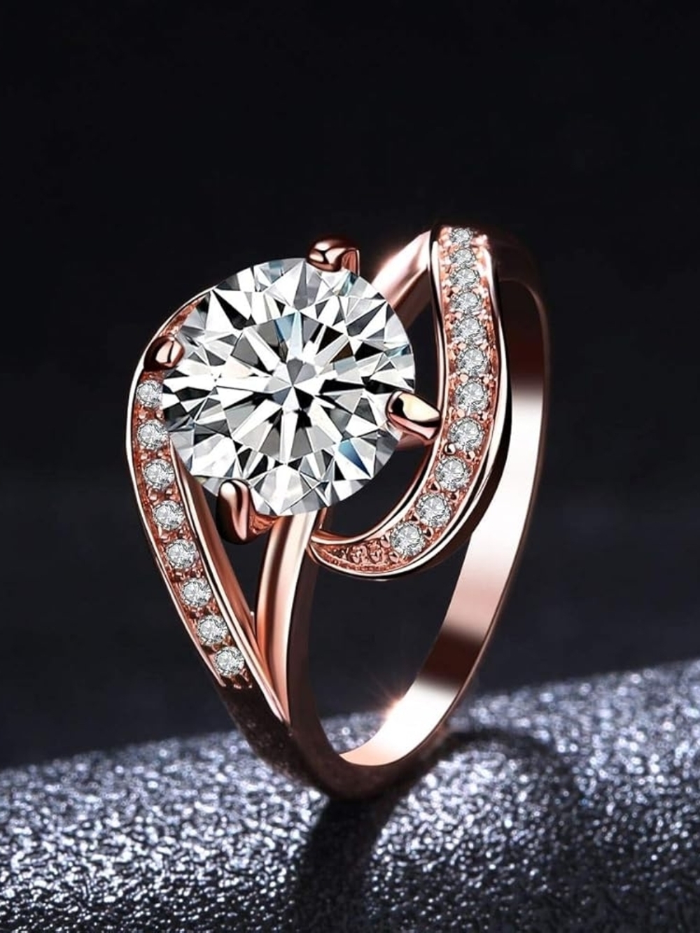 Gold Crystal Split-Shank Engagement Ring 2.7ct CZ Solitaire